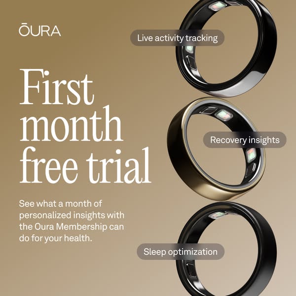 Oura Ring 5 advertisement offering a free month of membership